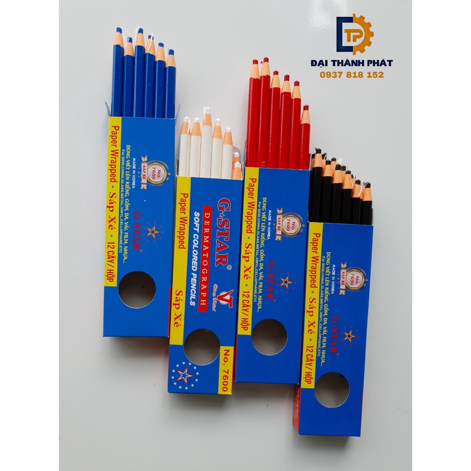 HỘP 12 CÂY BÚT SÁP XÉ G-STAR NO.7600 VIẾT LÊN KIẾNG, GỐM, THỦY TINH, NHỰA, GỖ ...(NHIỀU MÀU)