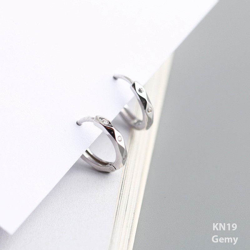 Khuyên tai nam tròn bạc mạ vàng 2 màu đính đá đơn giản, cá tính, unisex (1 chiếc)| GEMY SILVER KN19