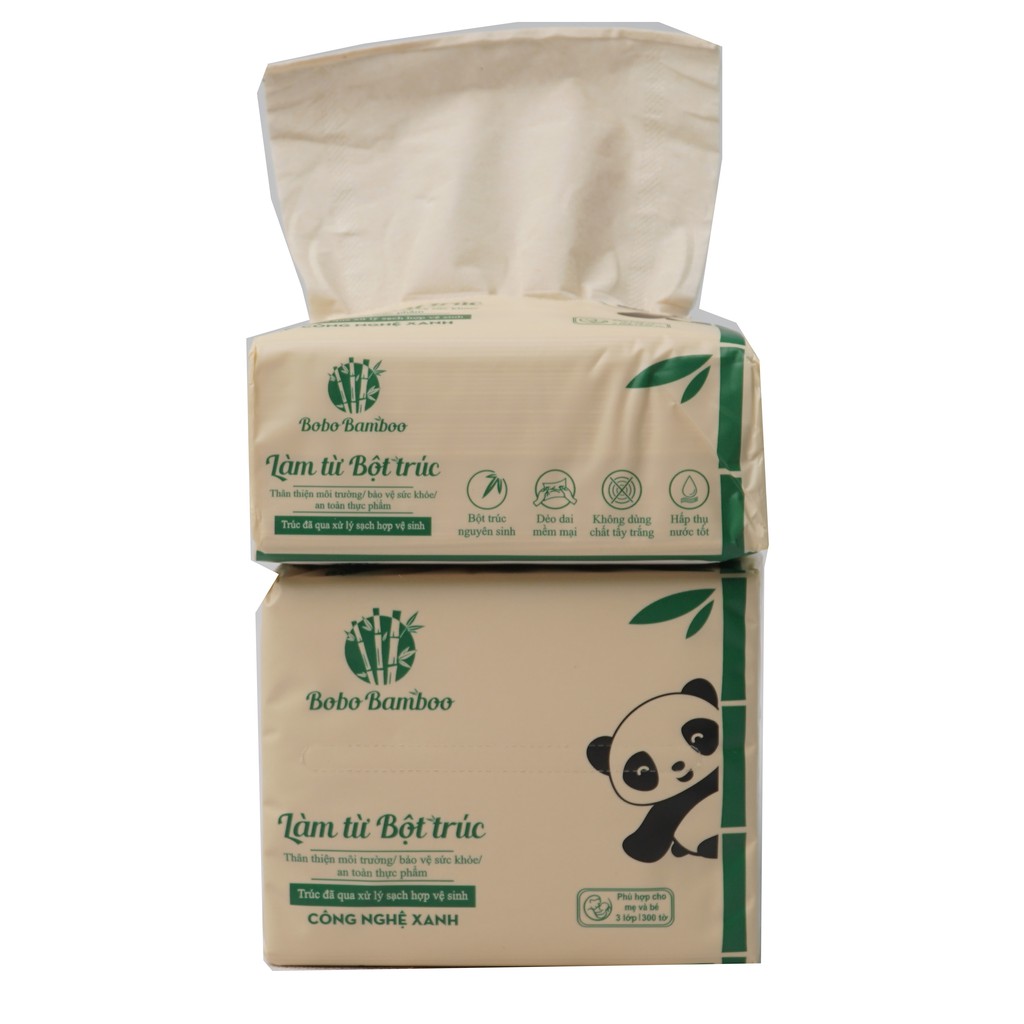 2 gói Giấy ăn rút cao cấp Bobo Bamboo Gấu Trúc Siêu Dai