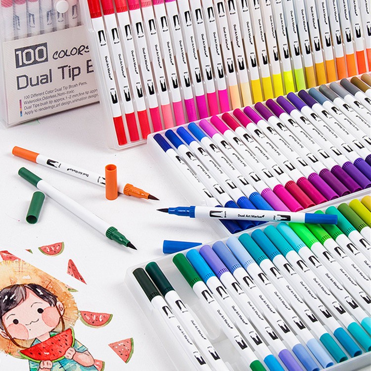 Bút Marker đầu Brush 48/72/100 màu chuyên dùng vẽ tranh hoạt hình, phong cảnh