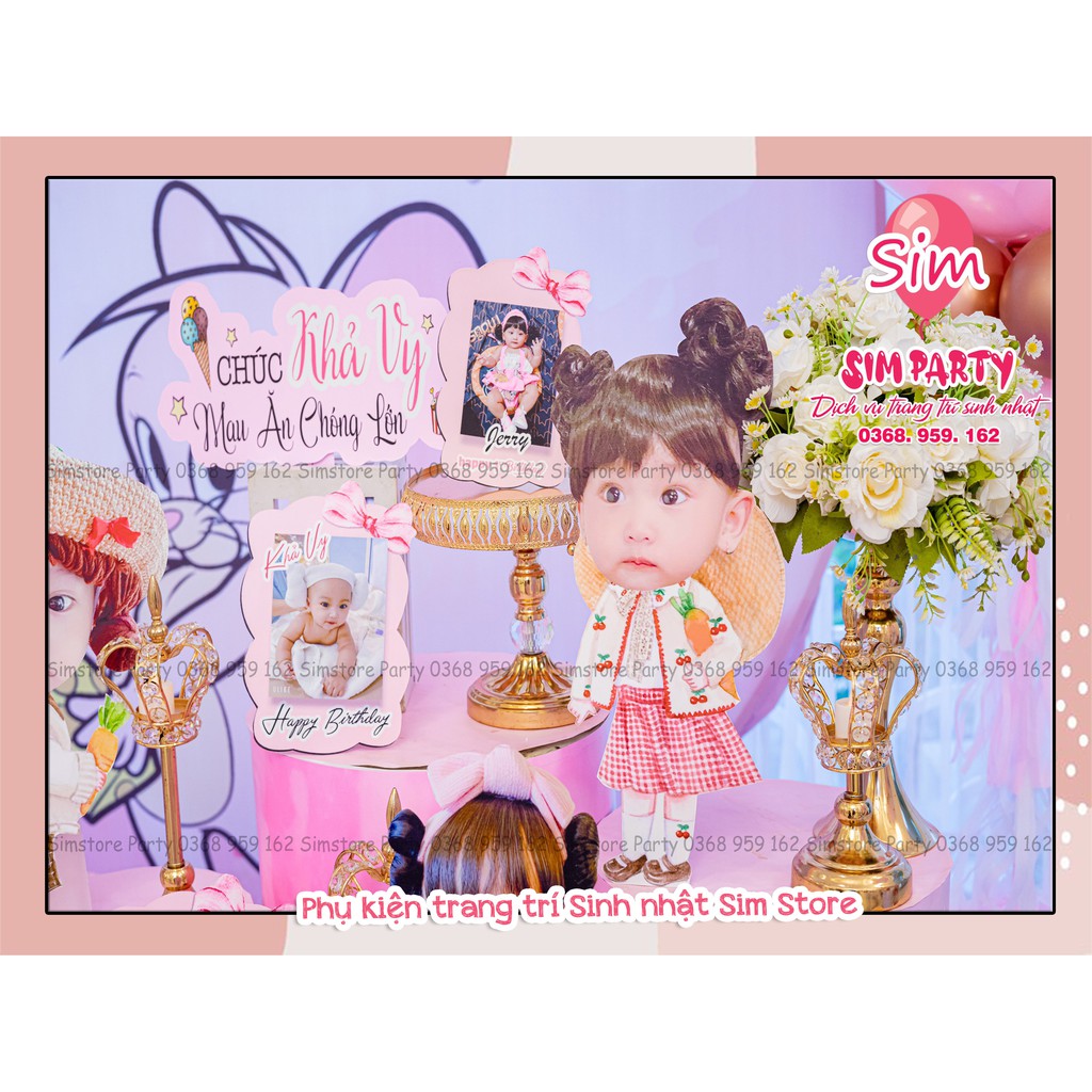 Combo hình chibi, bảng tên, cây welcome, cây số tuổi  trang trí sinh nhật bàn tiệc thiết kế  cho bé