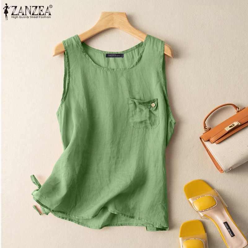 Zanzea Áo Dây Rút Không Tay Phong Cách Vintage Thời Trang Nữ