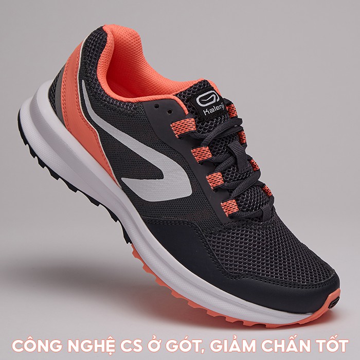 Giày Chạy Bộ Thể Thao Nữ KALENJI Run Active Grip - Xám/ San hô