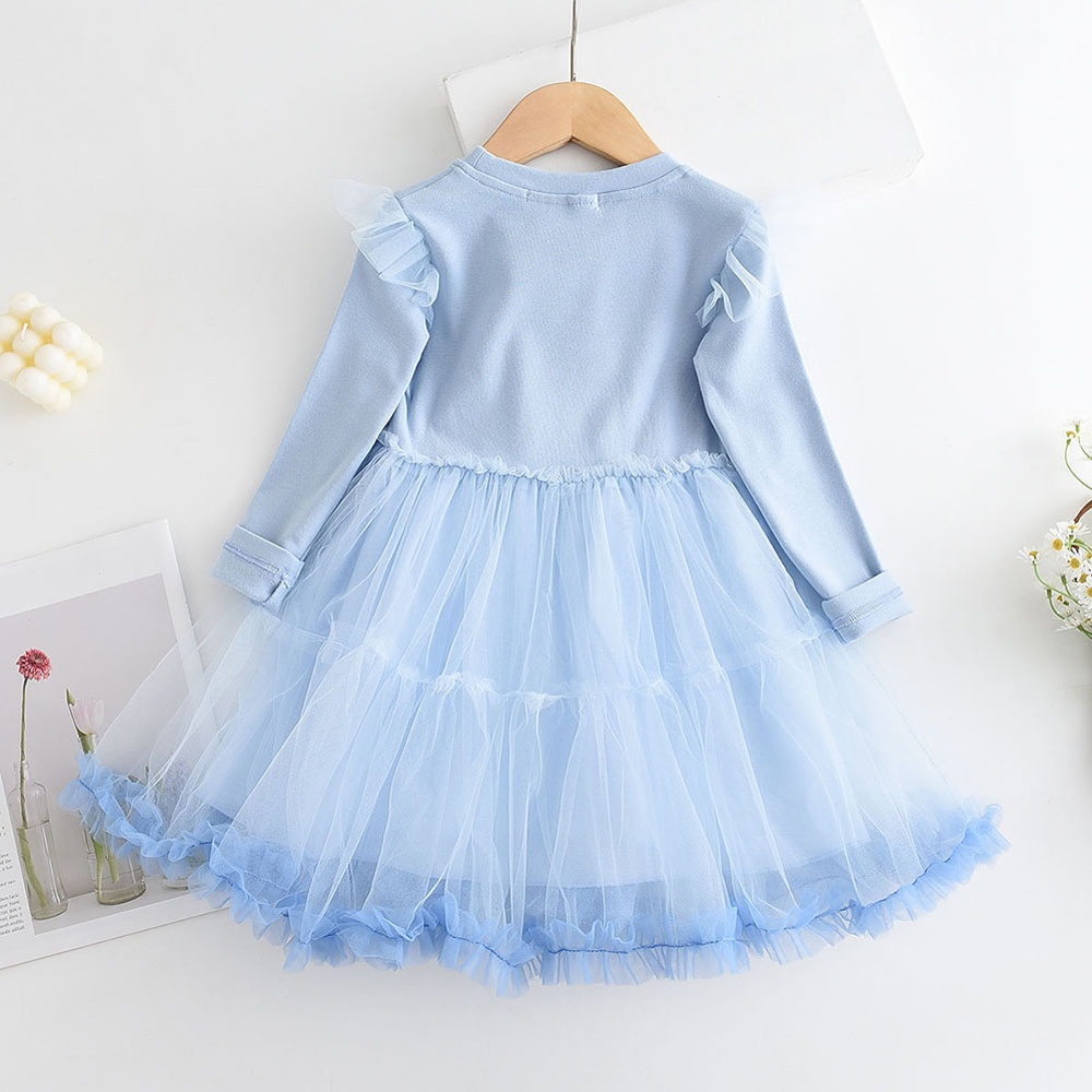 BEAR LEADER Đầm Công Chúa Aisha Tay Dài Phối Lưới Thời Trang Mùa Thu Hàn Quốc Mới Cho Bé Gái 2-6 Tuổi