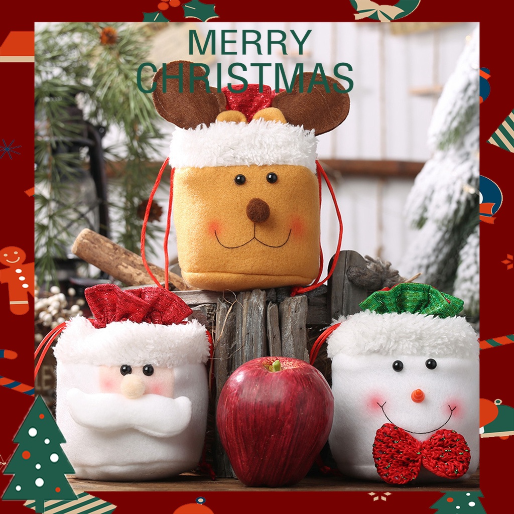 Túi Dây Rút Đựng Quà Giáng Sinh Apple Đa Năng Chống Mài Mòn Thiết Kế Hoạt Hình Không Gian Lớn Có Thể Tái Sử Dụng