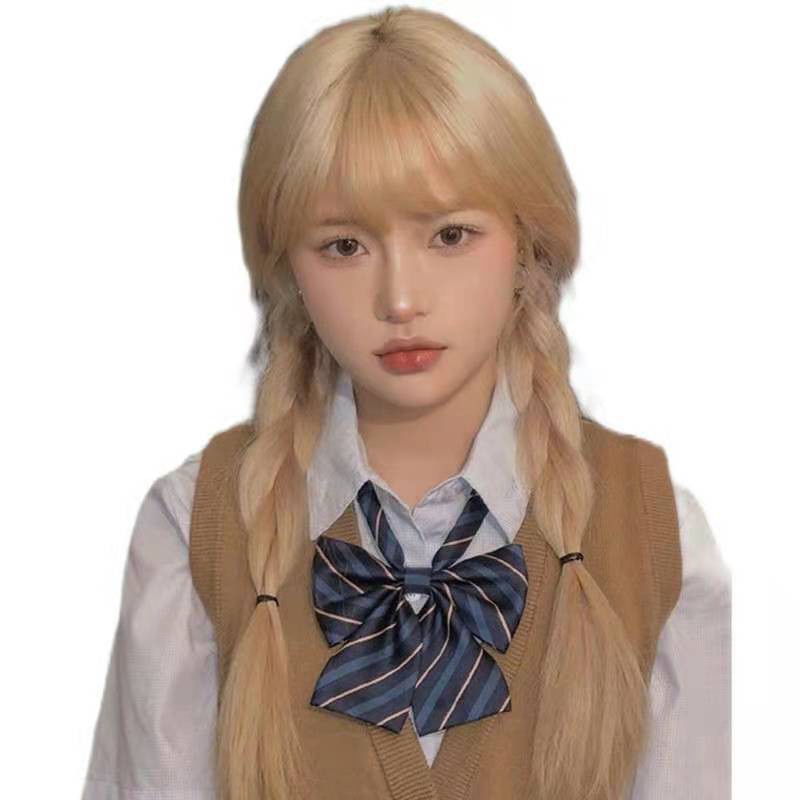 Tóc giả nữ dài thẳng kiểu lolita bện bím đôi/đuôi ngựa nhám giống thật tự nhiên