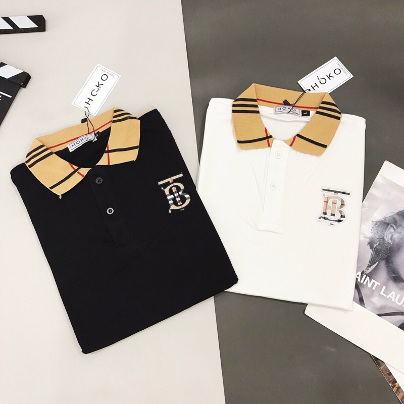 Áo thun nam cổ trụ tay ngắn thêu chữ B phối cổ viền áo chất cotton thoáng mát thời trang mùa hè hot trend 2022