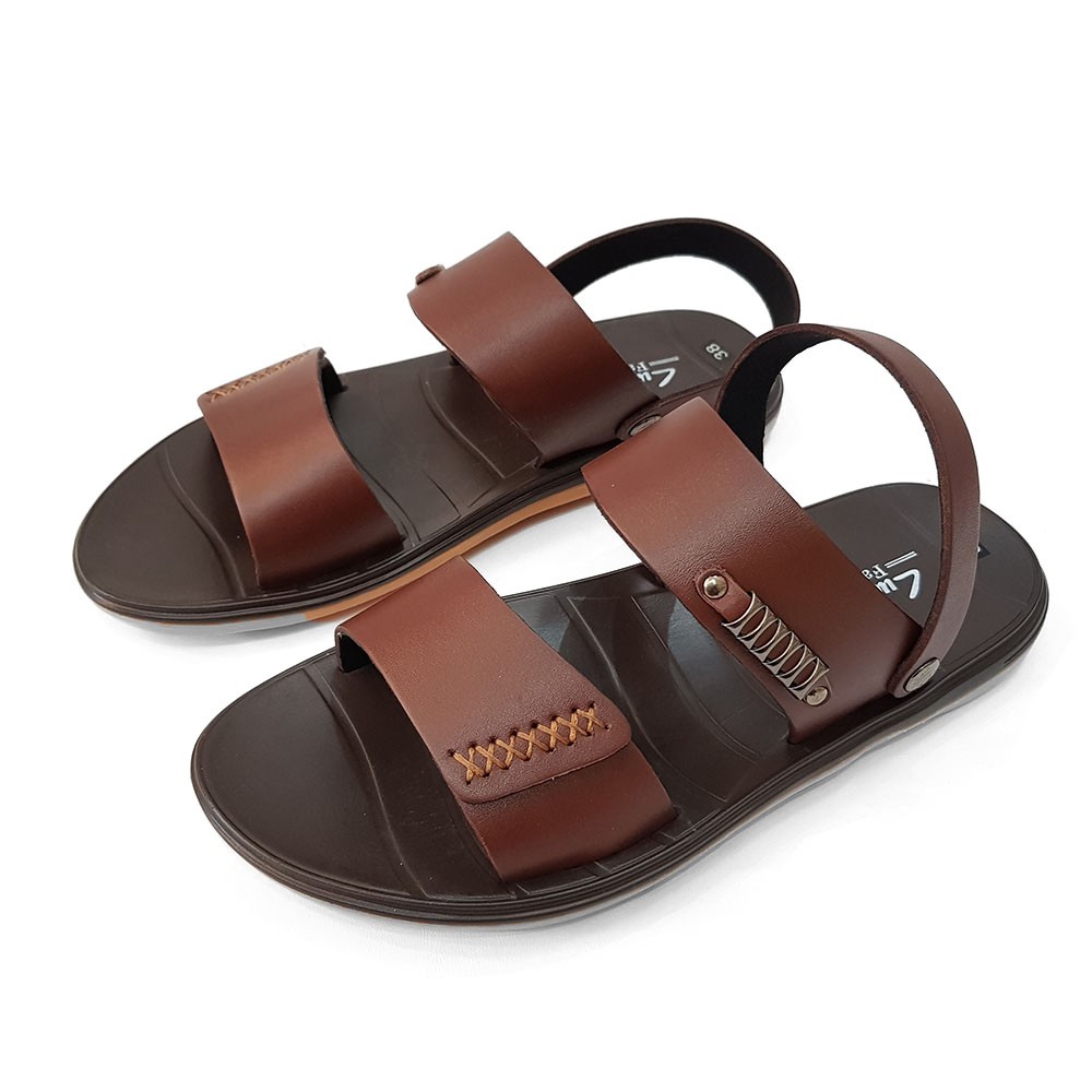 Sandal Nam Da Thật DE0716 (Đen - Nâu)