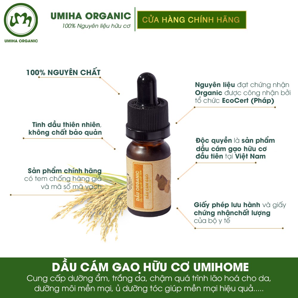 Dầu Cám Gạo Nguyên Chất Umiha 10ml | Virgin rice bran oil 100% Organic