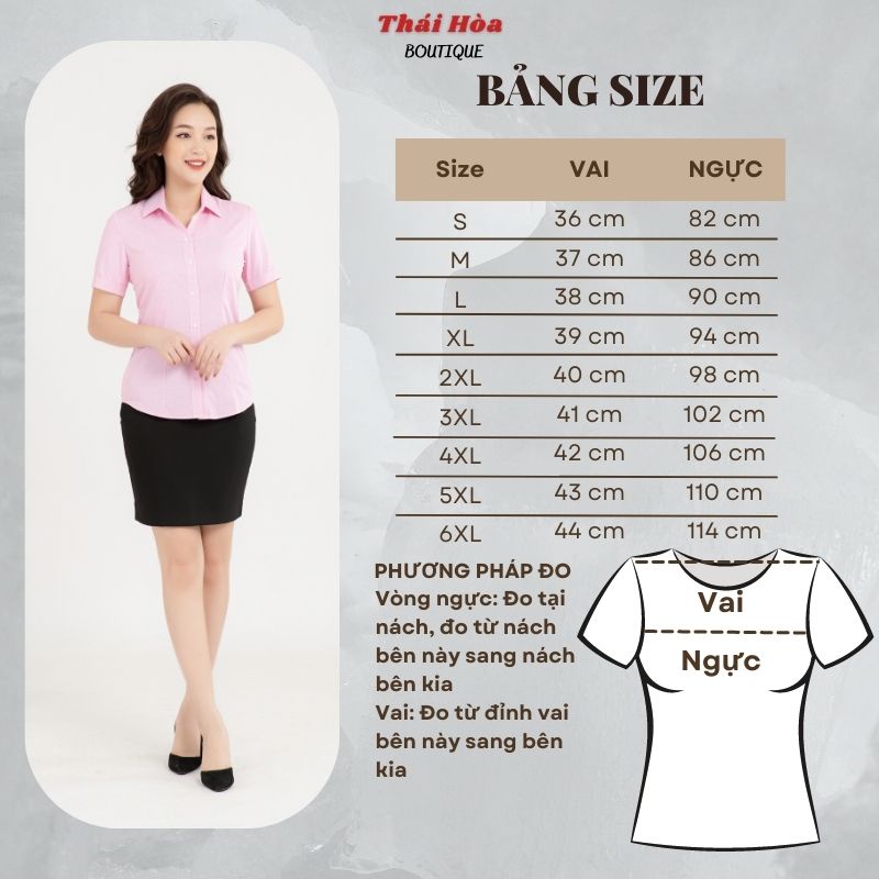 Áo sơ mi nữ đẹp ngắn tay công sở kẻ tăm caro chìm màu hồng cotton Thái Hoà N631-10-01