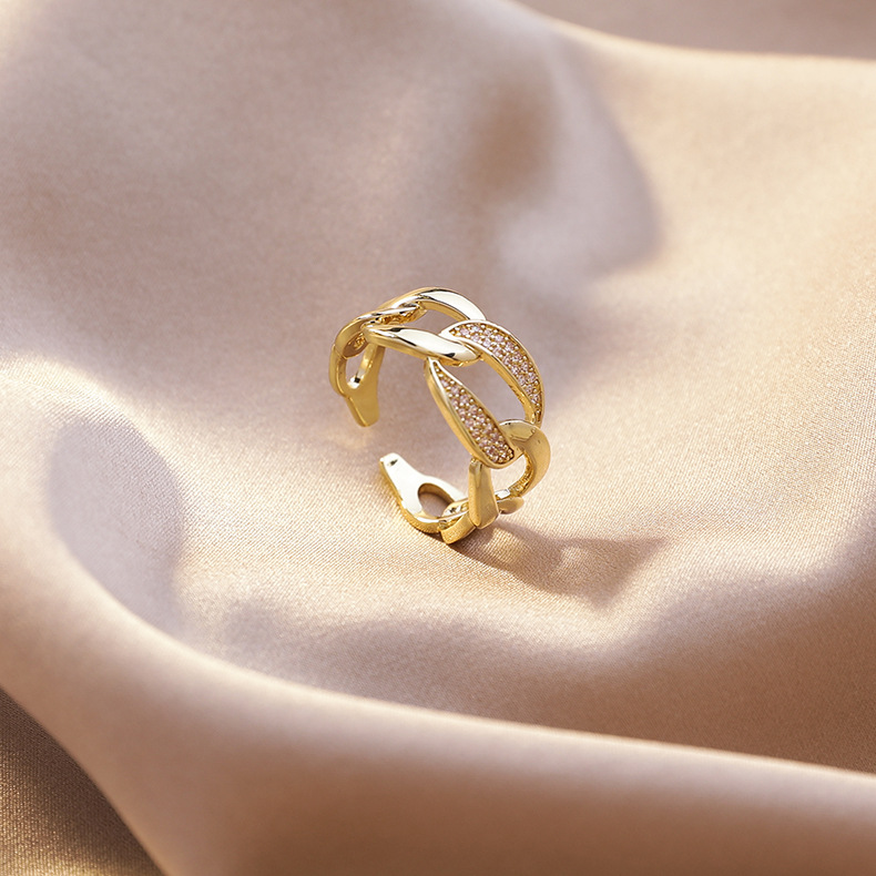 OIMG  Nhẫn nữ hợp kim vàng zircon có thể điều chỉnh độ mở