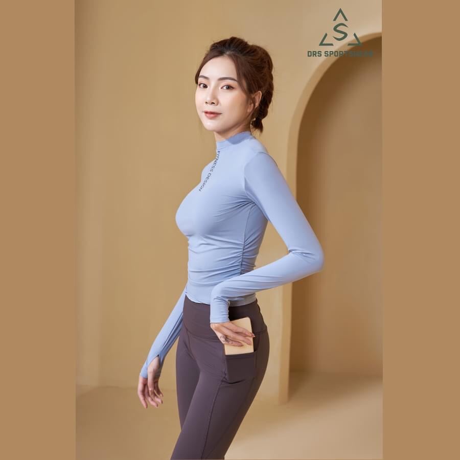 Bộ thể thao nữ DRS, Bộ tập gym, yoga DRNCB88 chất liệu spandex co giãn cực tốt với thiết kế nhún eo và nơ