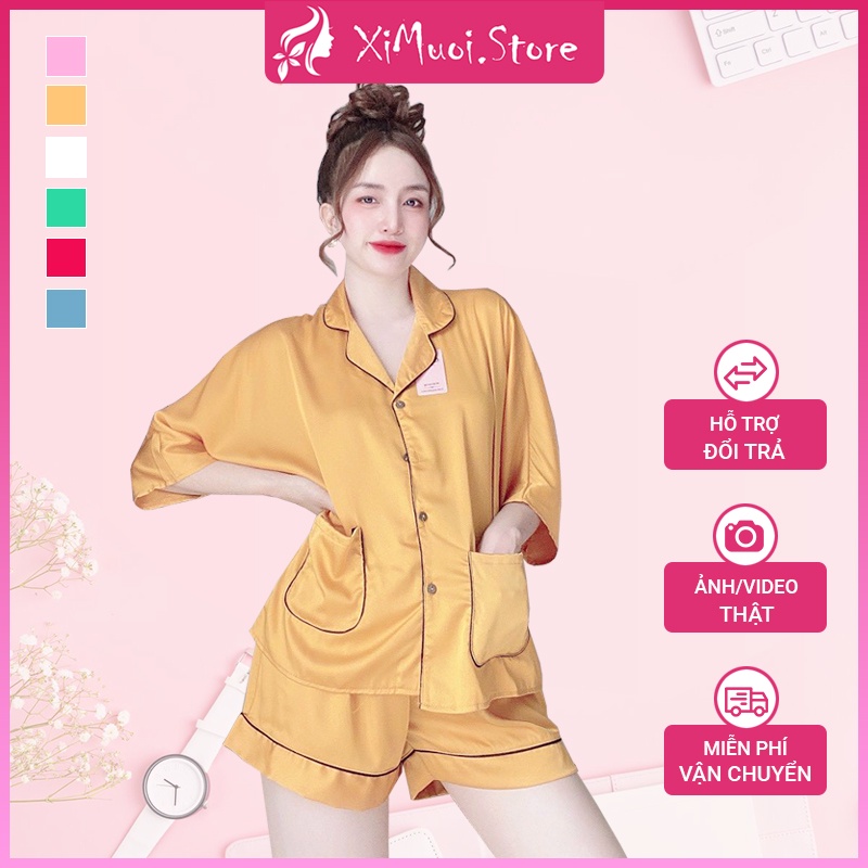 Bộ đồ mặc nhà nữ tay ngắn quần đùi lụa tơ tầm cao cấp, pizama nữ freesize 40-60kg