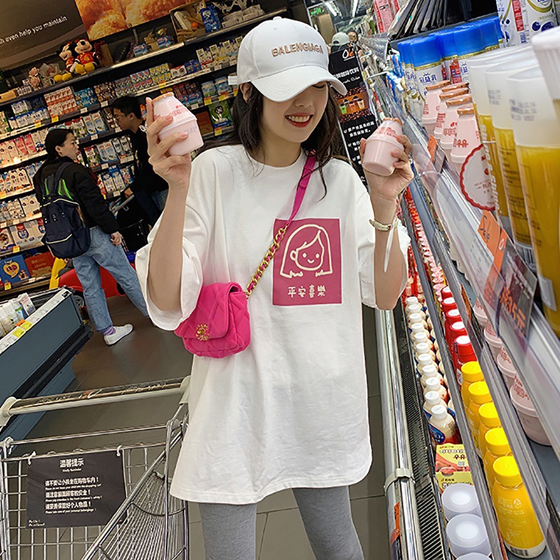 NRVP 2021 new summer Korean style loose plus size blouse mid-length short-sleeved t-shirt women tees