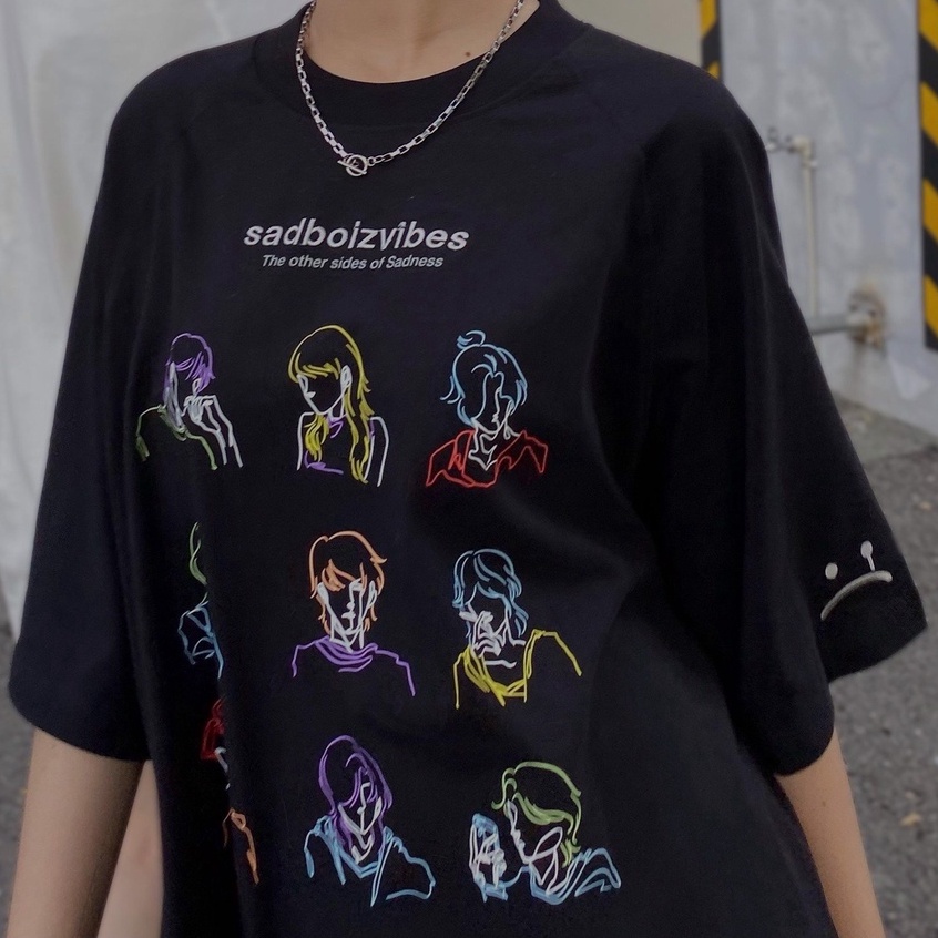 Áo thun tay lỡ SADBOIZ SADBOIZVIBES form rộng chất cotton thêu mặt mếu