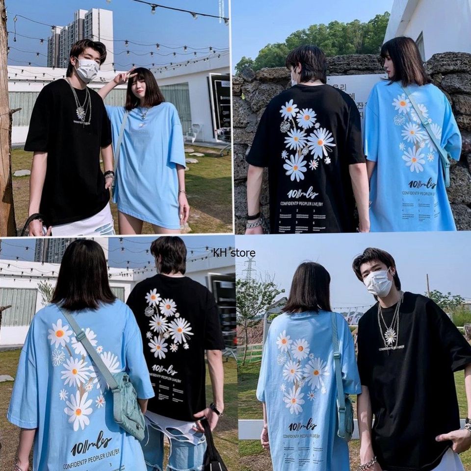 [Mã SKAMSALE06 giảm 10% tối đa 100K đơn 150K] Áo thun unisex from rộng cổ tròn tay lỡ freesize 38 - 70kg 5 HOA CÚC