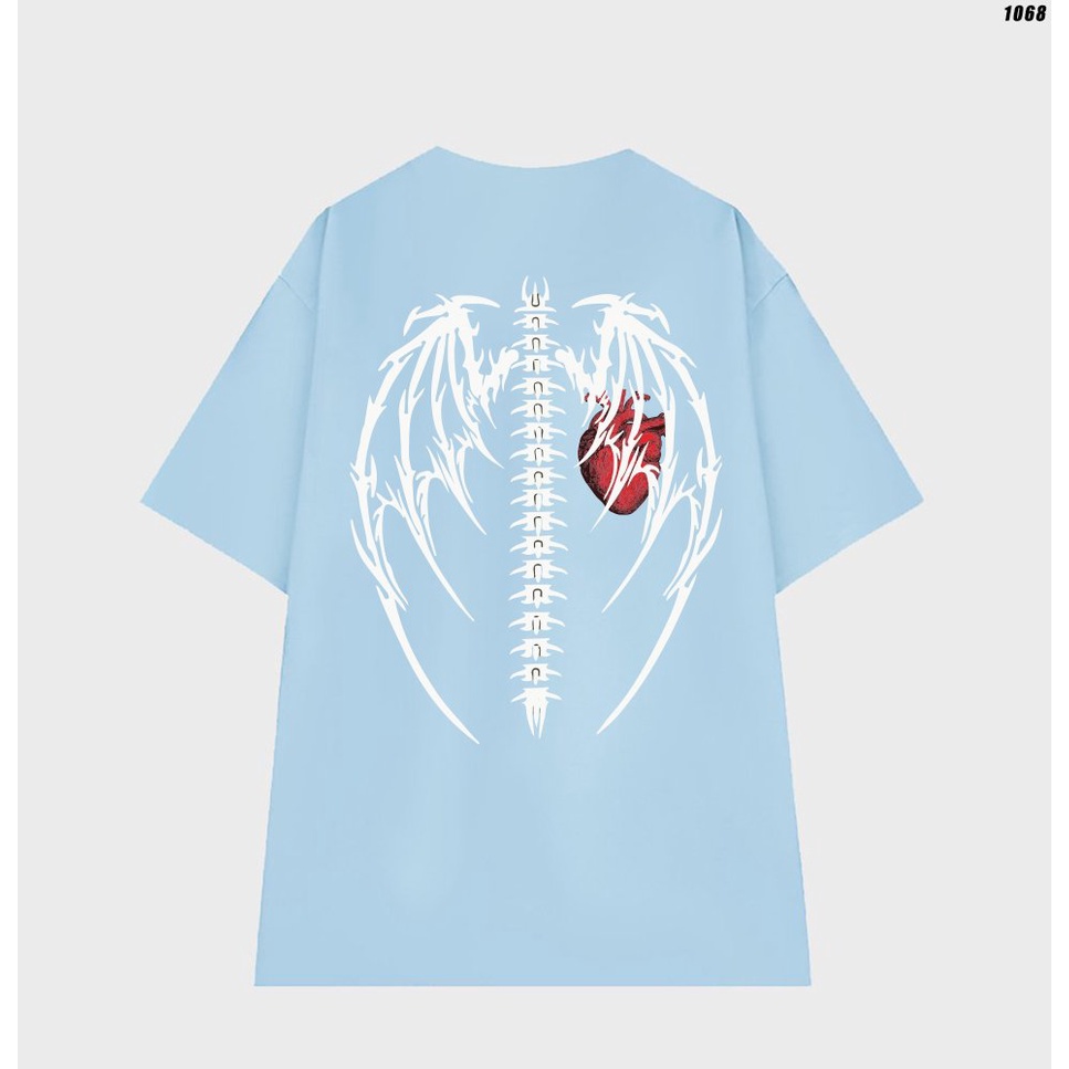 Áo thun form rộng unisex tay lỡ Xương trái tim 1068 HY KOREA
