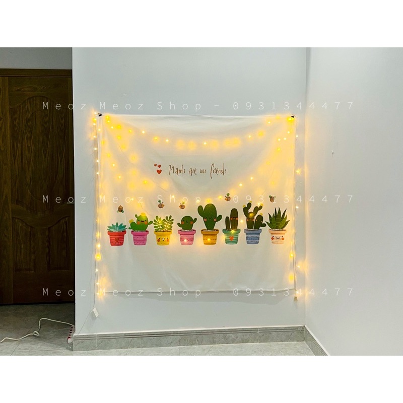 Thảm vải treo tường Xương Rồng - kèm dây đèn và đồ treo