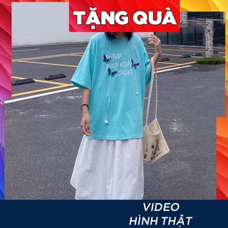 Áo thun nữ tay lỡ freesize phông form rộng dáng Unisex, mặc cặp, nhóm, lớp in hình BƯỚM ĐEN MÀU XANH NGỌC