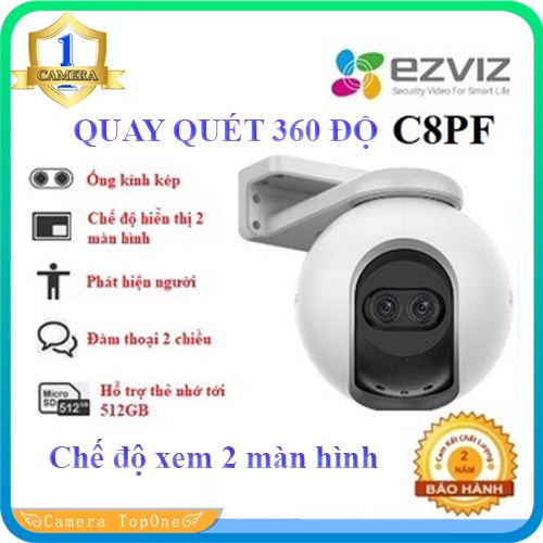 Camera Wifi  Không Dây ngoài trời quay quét ỐNG KÍNH KÉP EZVIZ C8PF full HD1080P - Đàm Thoại, Màu đêm, Xem 2 màn hình