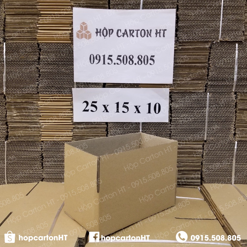 Combo 10 25x15x10 Hộp carton đóng hàng giá xưởng, thùng bìa giấy cod gói hàng tiện lợi
