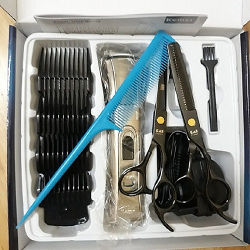 COMBO Bộ kéo cắt tóc nhật bản + Tông đơ cắt tóc trẻ em gia đình salon KM5017