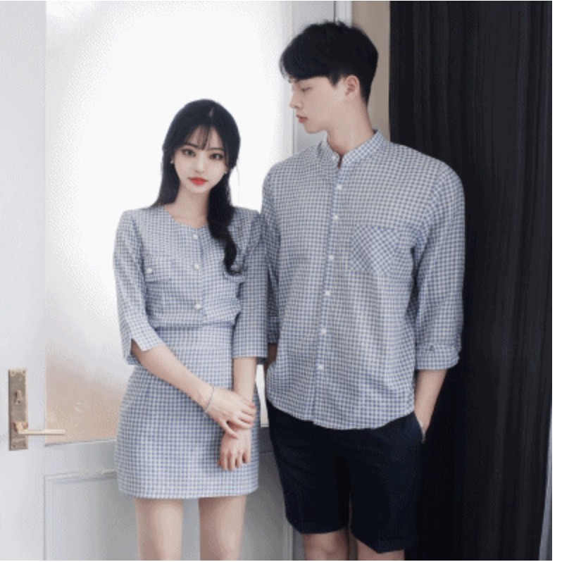 Áo Váy đôi ❤️FREESHIP❤️ đồ đôi nam nữ váy sơ mi caro dễ thương chụp ảnh dự tiệc cao cấp AV77
