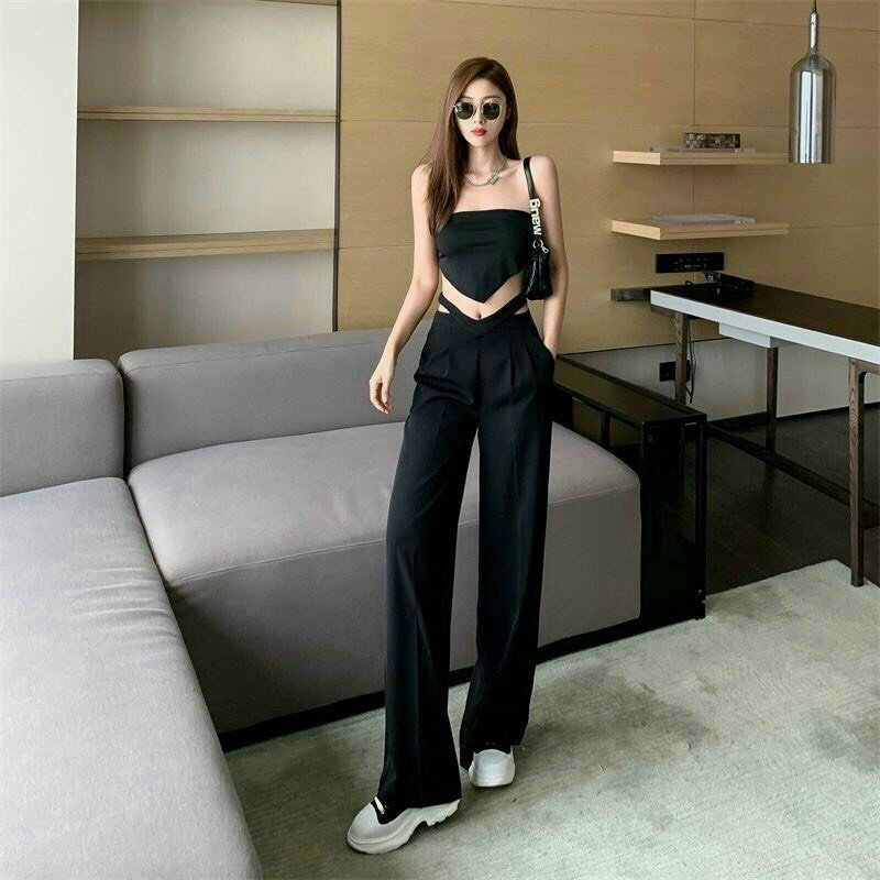 quần tây dài suông chéo dây eo cực đẹp chất tuyết mưa dày dặn k