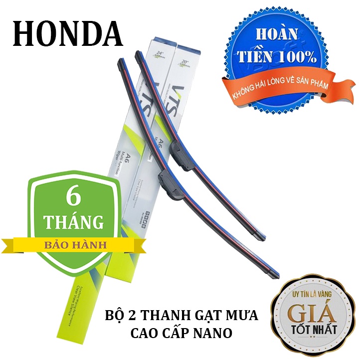 [BH 1 NĂM] Bộ 2 thanh gạt nước mưa ô tô Nano xương mềm cao cấp dành cho hãng xe Honda: Accord-Civic-Hrv-City-Jazz-Crv