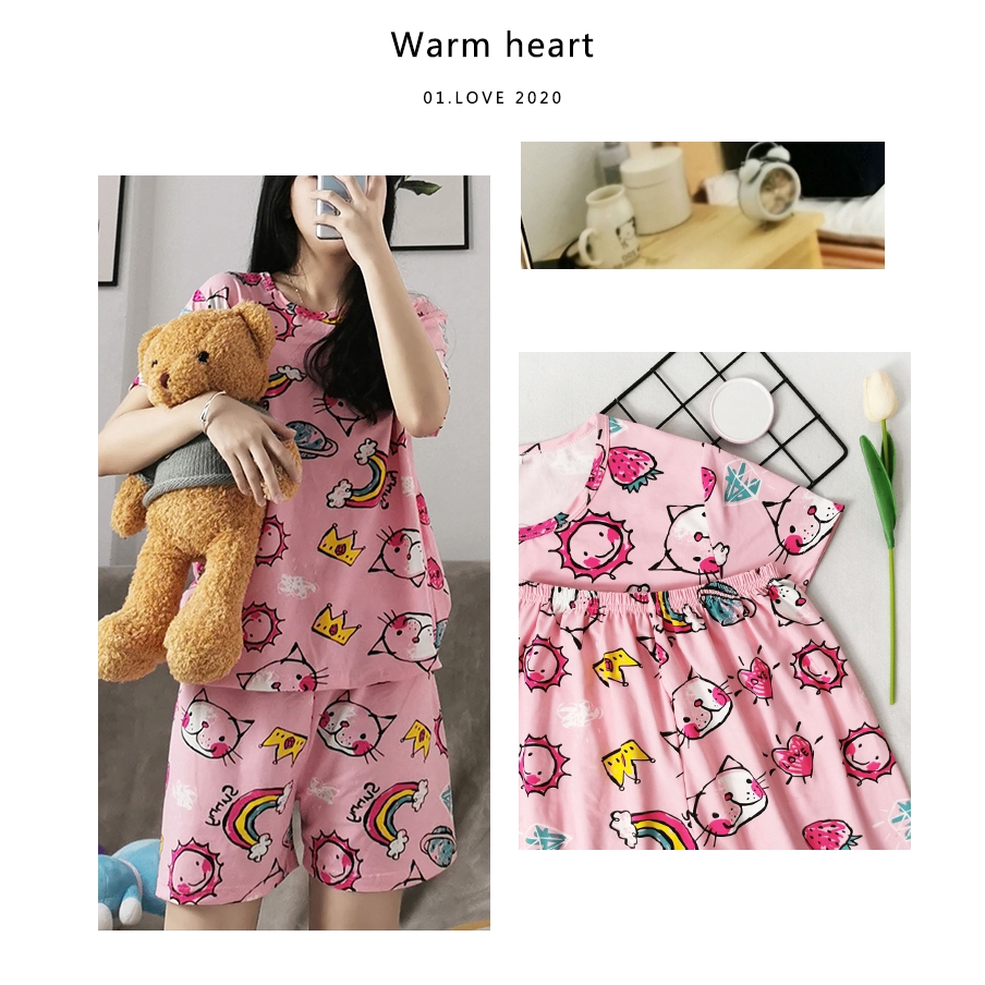 xiaohan korea design short sleeve sleepwear sleeping wear female loose round neck summer nightwear set women pajama | BigBuy360 - bigbuy360.vn