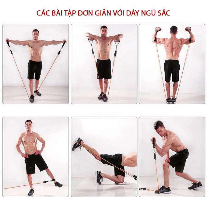 Dây tập gym đa năng 💥 SIÊU BỀN 💥 Bộ dây cao su đàn hồi kháng lực ngũ sắc 11 món tập gym tiện ích