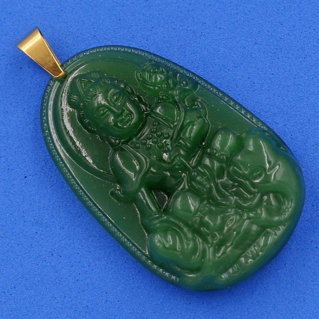 Mặt dây chuyền Phổ Hiền Bồ Tát đá tự nhiên xanh 4.3cm - Phật bản mệnh tuổi Thìn, Tỵ - Tặng kèm móc inox