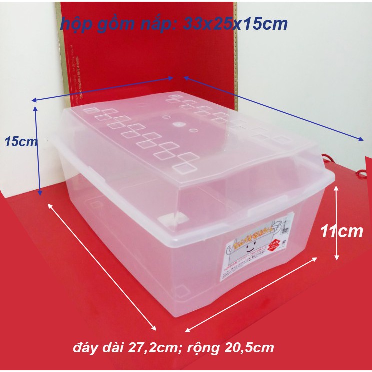 Hộp nhựa đựng đồ trong suốt có nắp, cỡ giấy photo A4. Nhật sx. K967