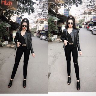 Quần jean nữ màu đen lưng cao