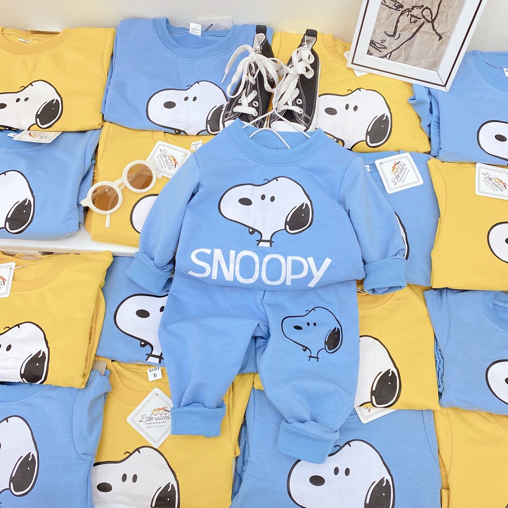 [SALE] Bộ dài tay Snoopy chất da cá 2 màu xanh vàng bé trai bé gái thu đông cực đẹp (V486)