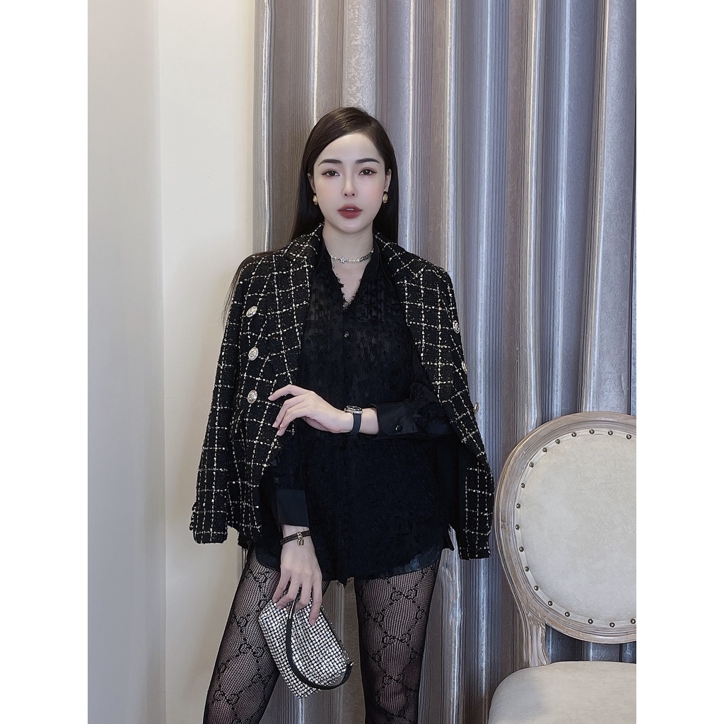 Áo vest tweed kim tuyến đen AV026 | BigBuy360 - bigbuy360.vn