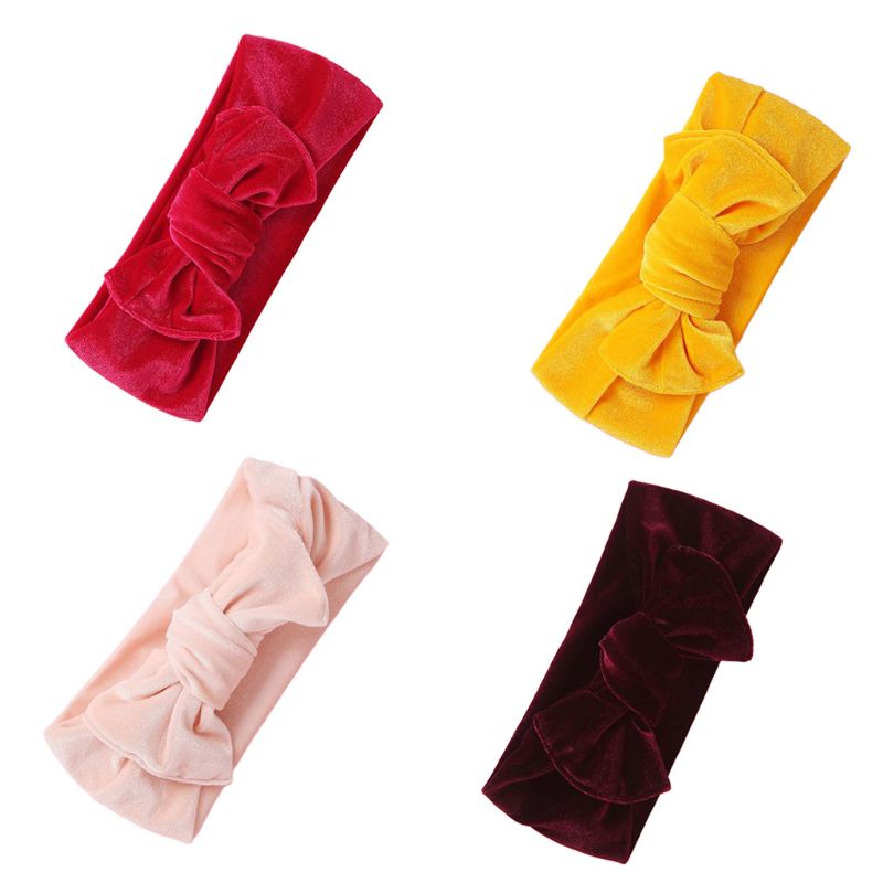Băng Đô Nhung Thắt Nút Co Giãn Màu Sắc Tươi Sáng Cho Bé Gái