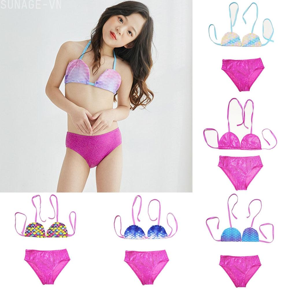 Bộ Bikini 2 Mảnh Hình Nàng Tiên Cá Thời Trang Cho Bé Gái 3-9 Tuổi
