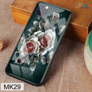 Ốp lưng iPhone 11 Pro Max in 3D hoa hồng mặt lưng kính sán bóng