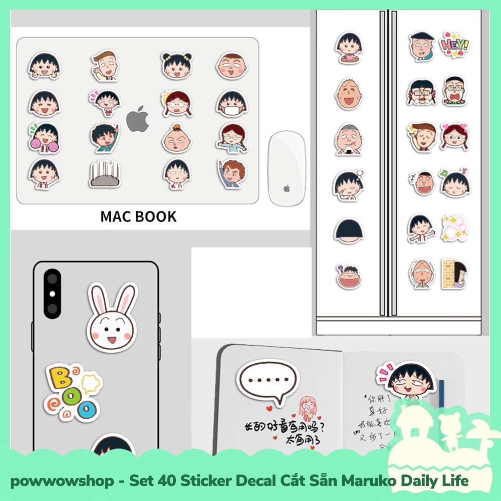 [Sẵn VN - Hỏa Tốc] Set 40 Sticker Mini Decal Dán Trang Trí Vật Dụng Mẫu Maruko Daily Life
