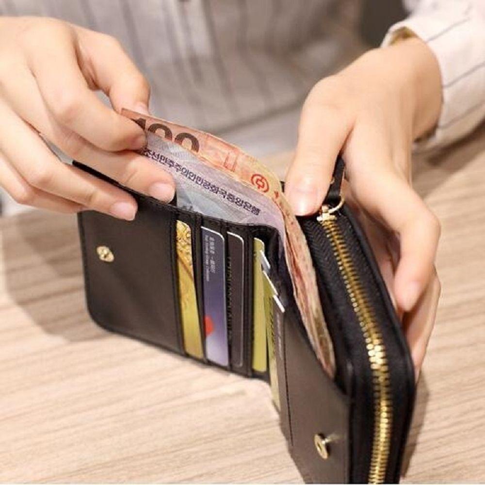 Ví Da PU Màu Trơn Đa Năng Có Khóa Kéo Kiểu Cổ Điển Ngọt Ngào Cho Bạn Gái