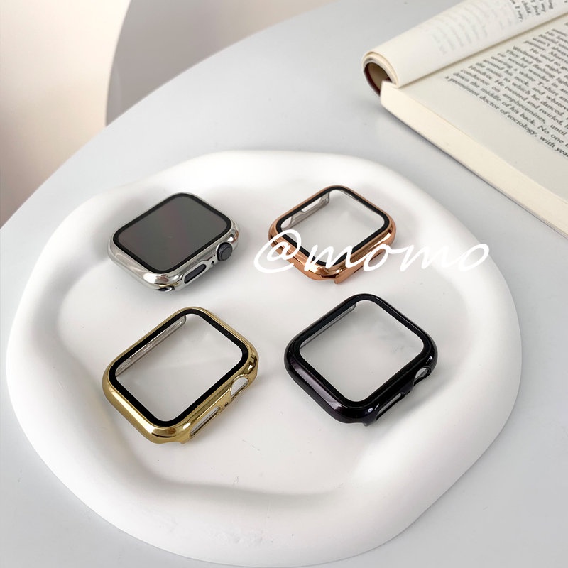 Ốp Bảo Vệ Mặt Đồng Hồ Thông Minh Bằng PC Cứng Kèm Kính Cường Lực Cho Apple Watch Series 7 6 SE 5 4 45mm 41mm 44mm 42mm 40mm 38mm