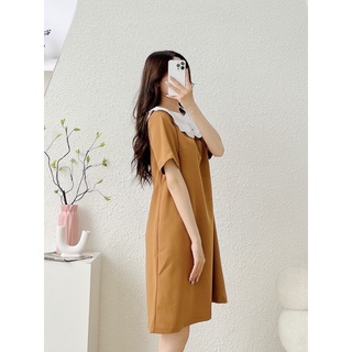váy kaki chun cổ trắng bèo