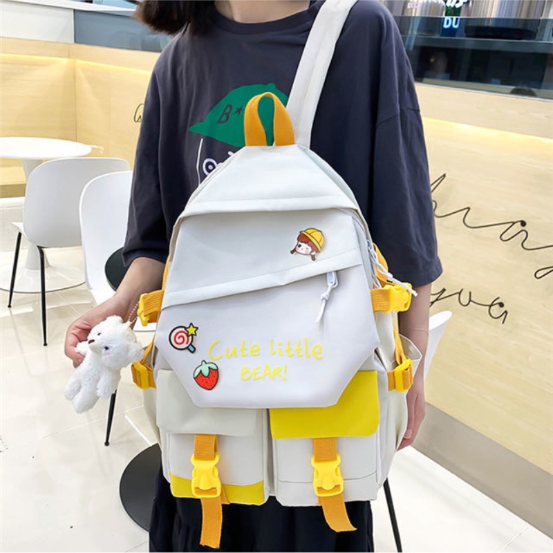 Balo đeo vai IELGY cỡ lớn màu tương phản phong cách Harajuku Hàn Quốc cho học sinh