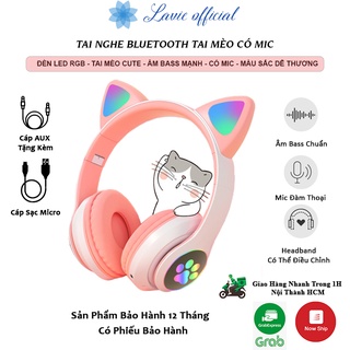 Tai nghe bluetooth tai mèo có mic Headphone tai mèo dễ thương, âm bass mạnh mẽ, dung lượng pin khủng -BH 12T