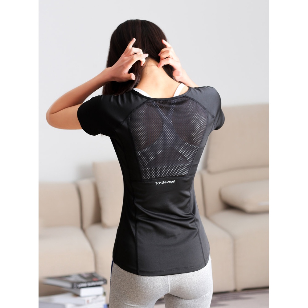 Áo thun thể thao ANRAN ngắn tay dáng ôm cho nữ