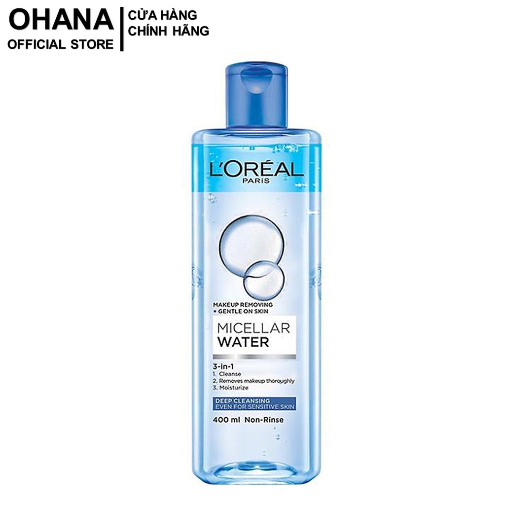 Nước Tẩy Trang Làm Sạch Sâu L'Oreal Paris 3-in-1 Micellar Water 400ml (Xanh Đậm)