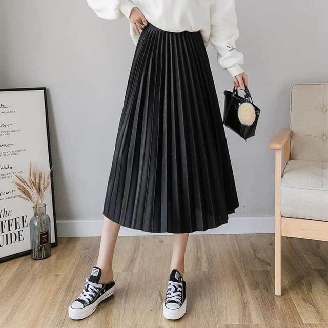 Chân váy xếp ly to Hàn Quốc dài qua gối sang chảnh | BigBuy360 - bigbuy360.vn