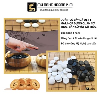 Quân Cờ Vây đá dẹt 1 mặt + Hộp đựng quân cờ trúc + Bàn cờ vây gỗ trúc 19x19, Mỹ Nghệ Hoàng Kim