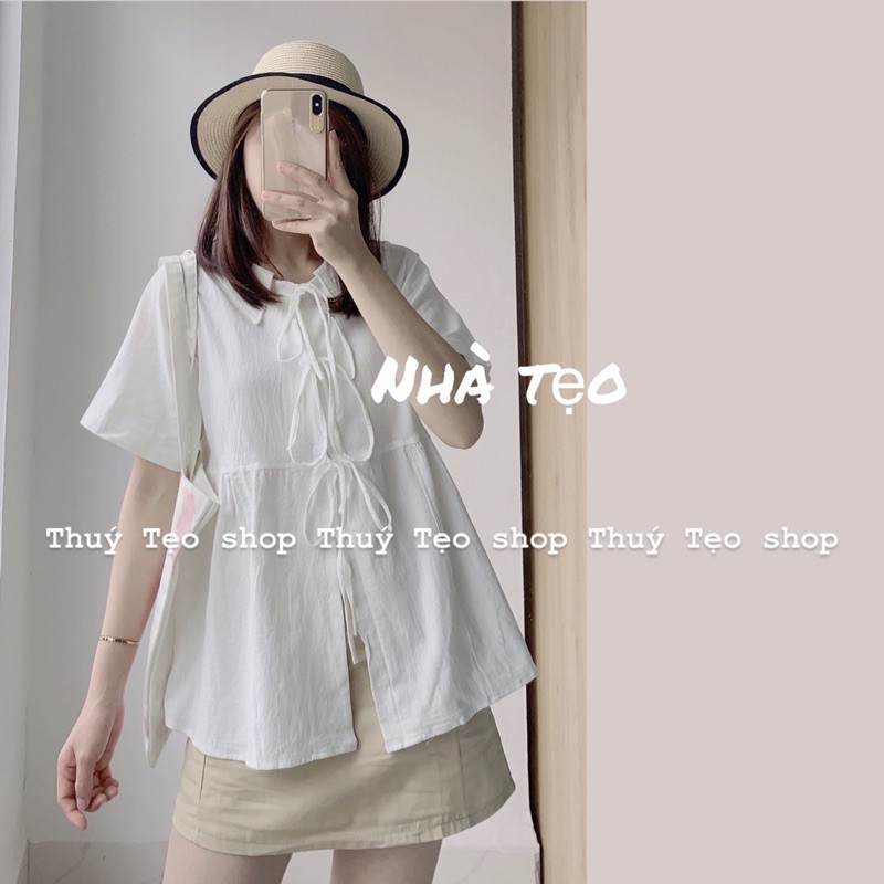 SET ÁO BABYDOLL THẮT NƠ CHÂN VÁY KAKI CÓ TÁCH LẺ